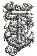 A blackwork anchor tattoo intertwined with a scorpion, symbolizing strength and protection inspired by your dad's Navy background and favorite animal tattoo design idea