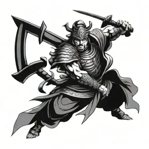 samurai, buddhism, greek mythology tattoo design idea