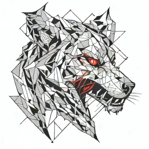 a girl soothing a snarling beast with red eyes tattoo design idea