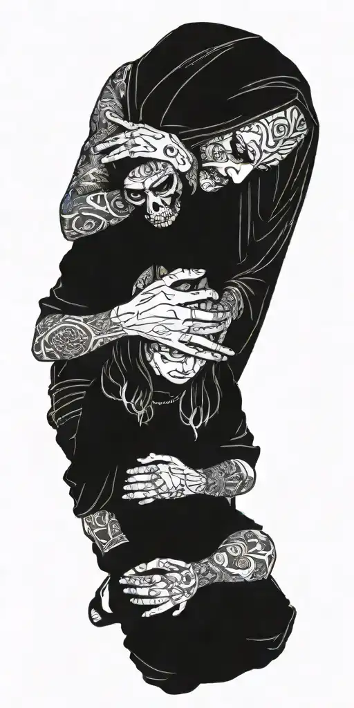 adult kneeling next to and comforting the inner child tattoo design idea