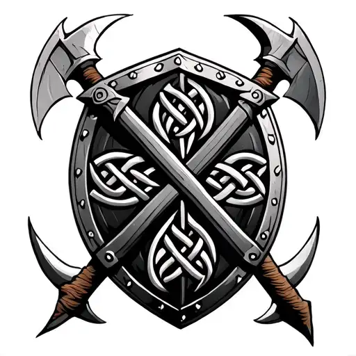 celtic knot viking shield axes tattoo design idea