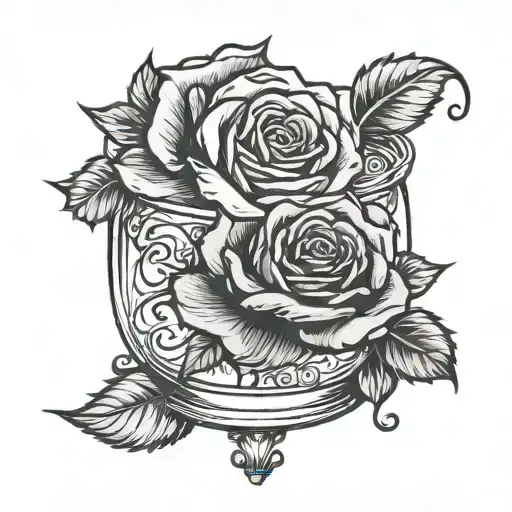 small rose from beauty and the beast in a container with the word beauty in cursive  tattoo design idea