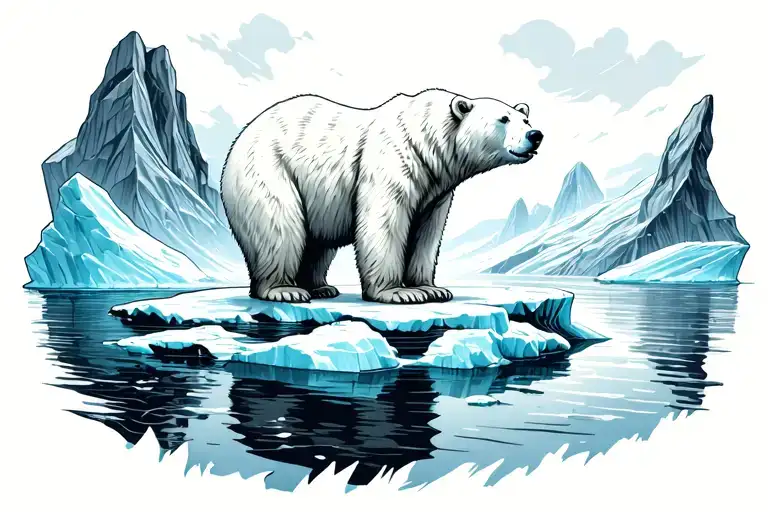 polar bear on iceberg arctic landscape narwall swimming underneath tattoo design idea