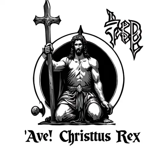 "Ave! Ave! Christus Rex" "Ave! Ave! Christus Rex" crusader kneeling tattoo design idea