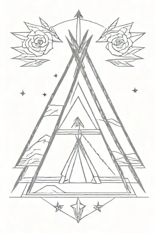 teepee, wild west, fire, rose tattoo design idea