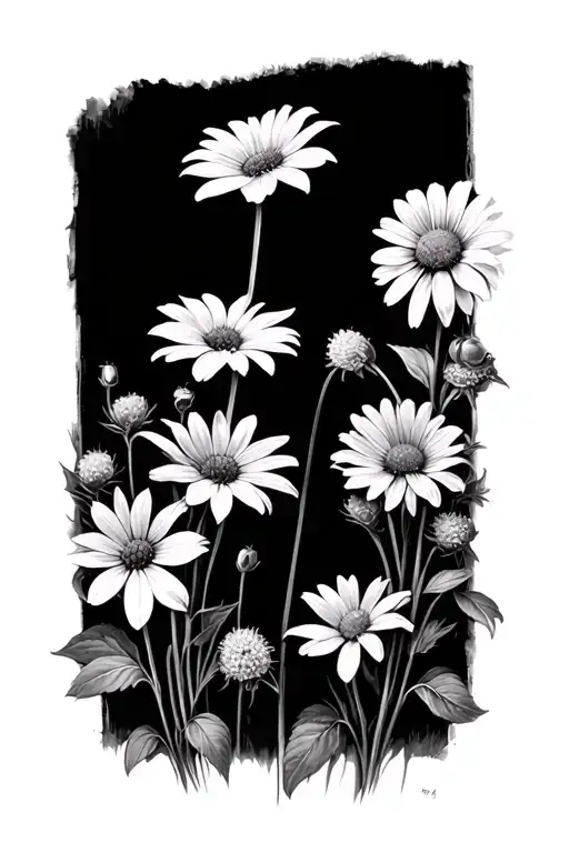  black eyed susans, evening primrose and queen annes lace tattoo design idea