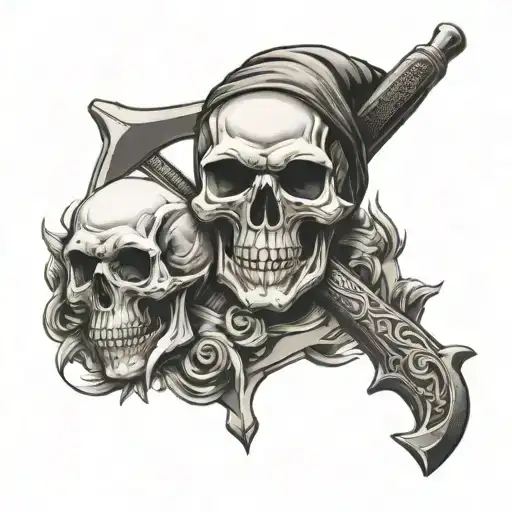 skull with hammer and chisel crossed tattoo design idea