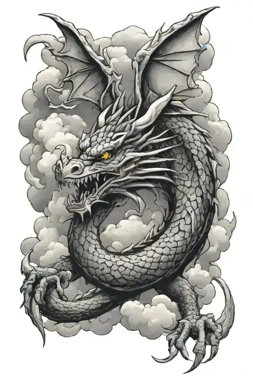 dragon, clouds tattoo design idea