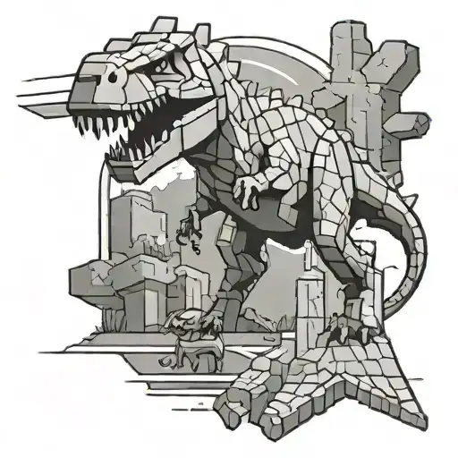 Dino and minecraft tattoo design idea