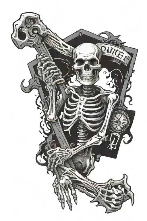 skeleton holding a danger sign tattoo design idea