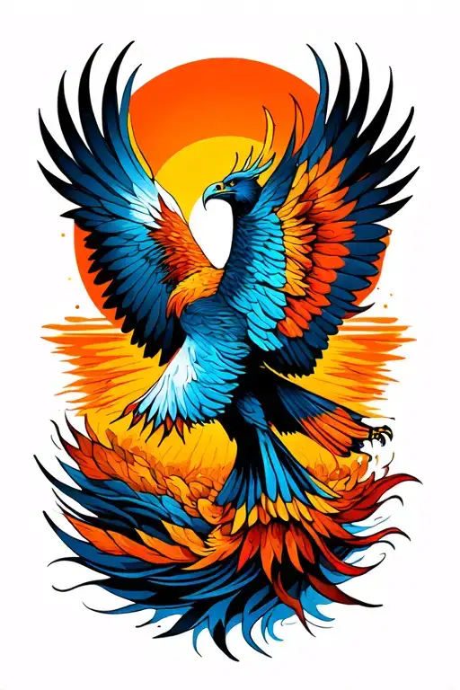 Sun rising Phoenix bird flying eagle tattoo design idea