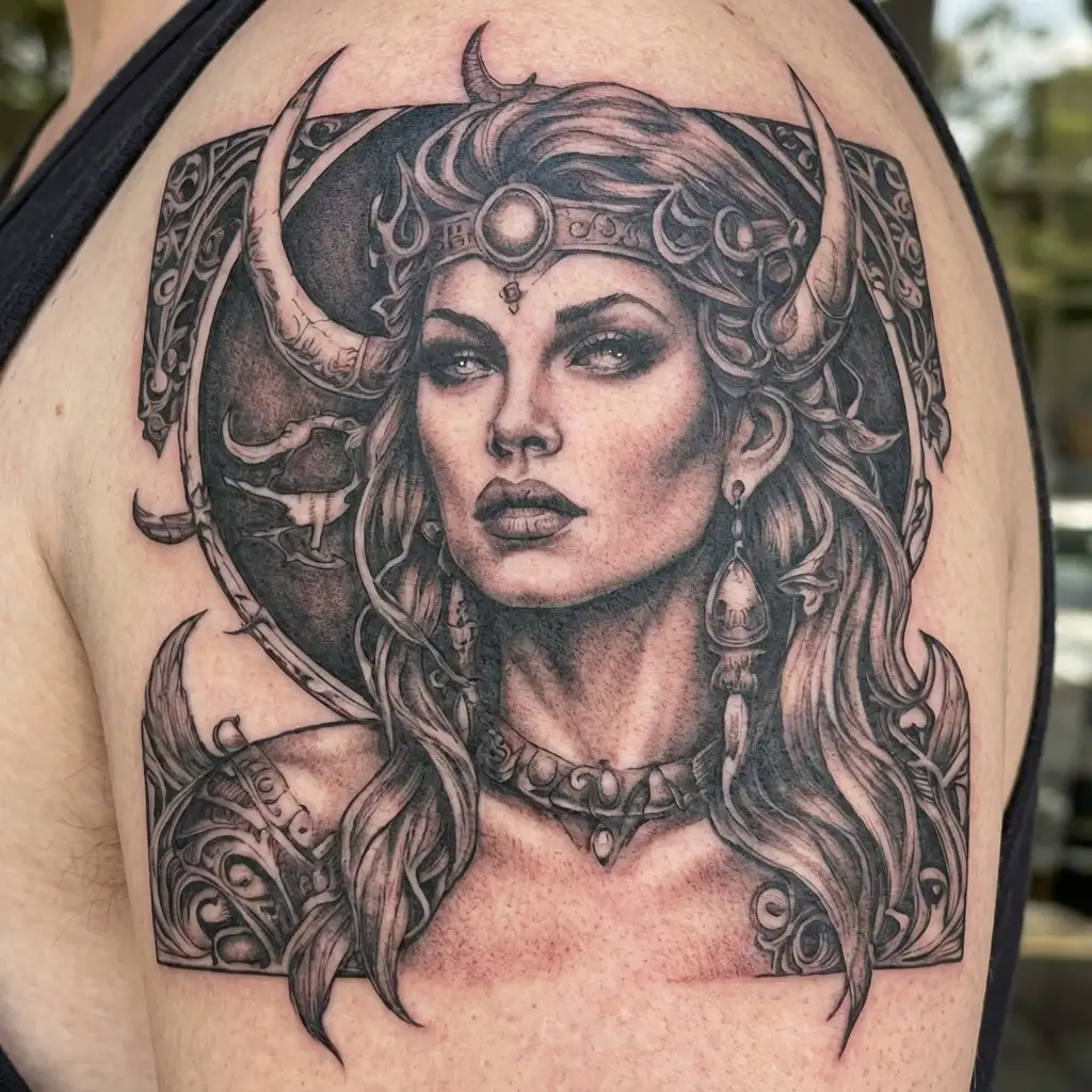 Sagittarius goddess sexy woman face tattoo design idea