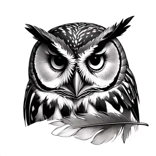 A barred owl and a feather quill tattoo design idea