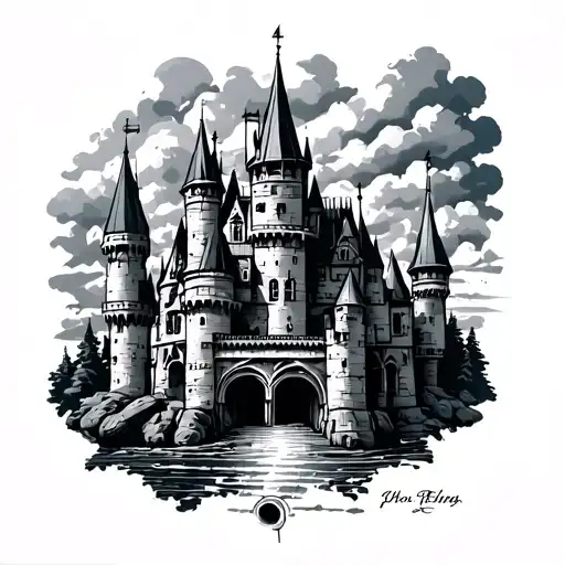 engineer castle tattoo design idea