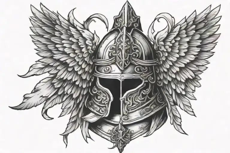 polish winged hussar helmet with eyes and wings going up collar bones tattoo design idea