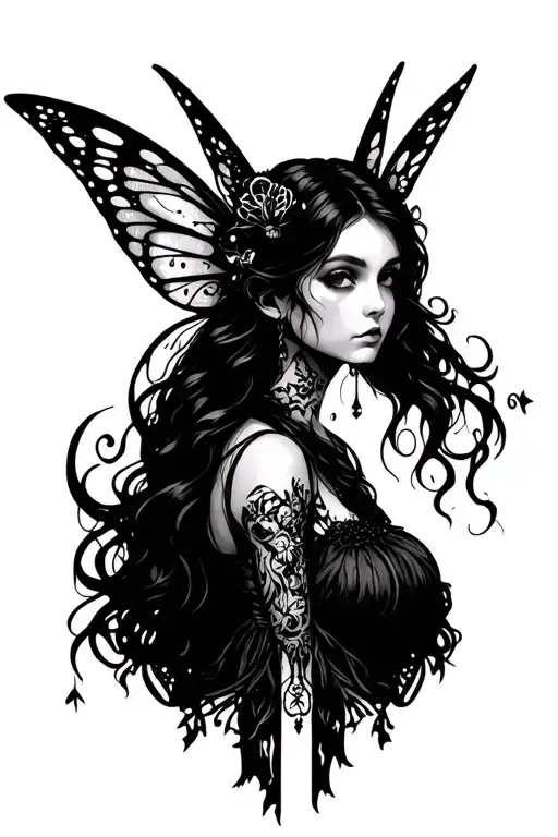 fairy gothic style tattoo design idea
