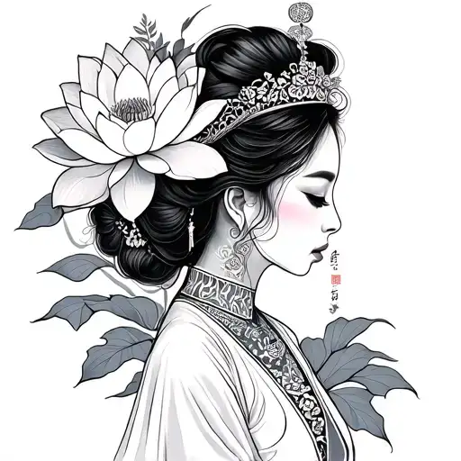 Vietnamese princess with lotus flower tattoo design idea