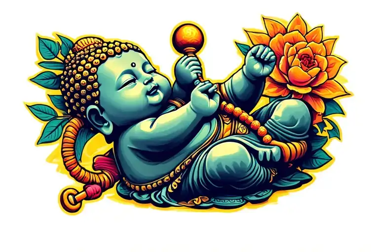 baby budha holding a rattle toy tattoo design idea