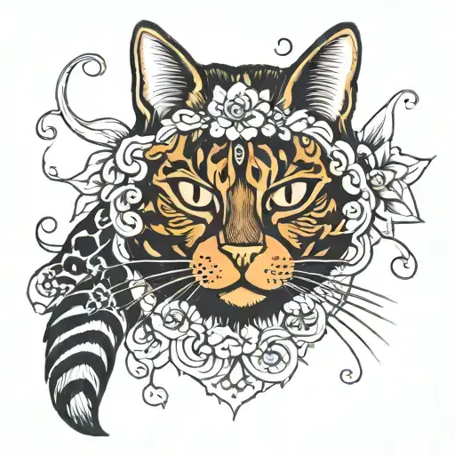 Black and ginger tortoise shell cat tattoo design idea
