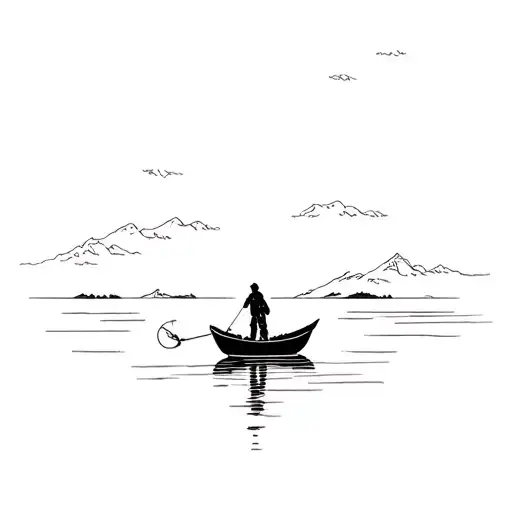 a lonely path Through the silence On a boat fishing tattoo design idea