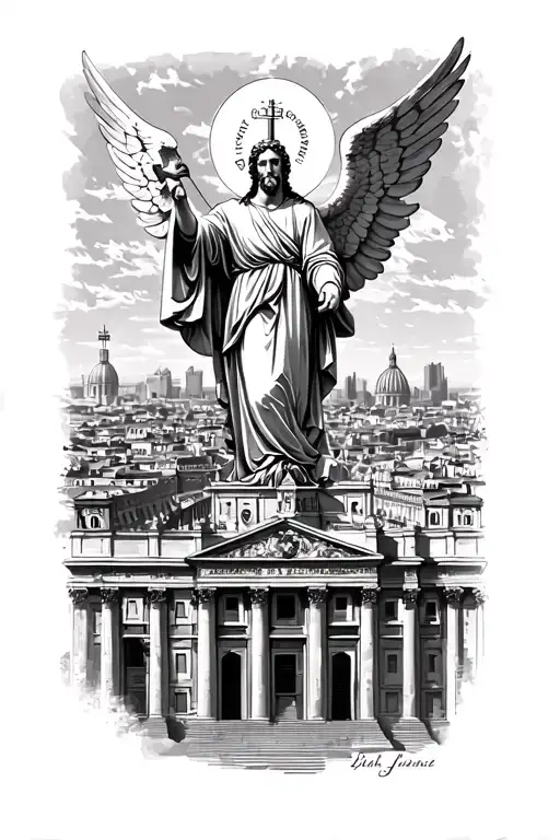 Vatican City skyline with a Saint Andrew the archangel tattoo design idea