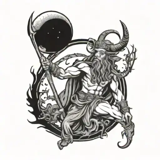 horned god reaching for the moon tattoo design idea