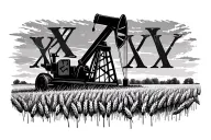 pump jack in a wheat field with the Roman numerals XXV faded into the feild tattoo design idea