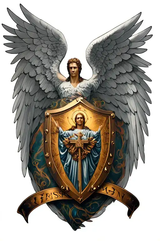 saint Michael archangel shield tattoo design idea