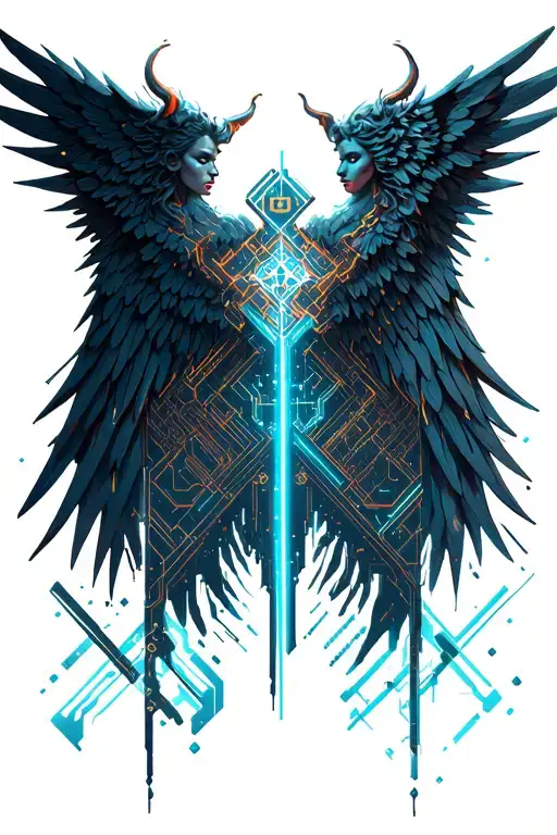 Angel and demon wings spread wide half angel half tattoo design idea