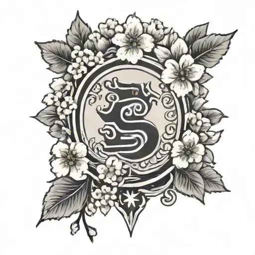 A traditional Korean family crest with cherry blossom accents tattoo design idea
