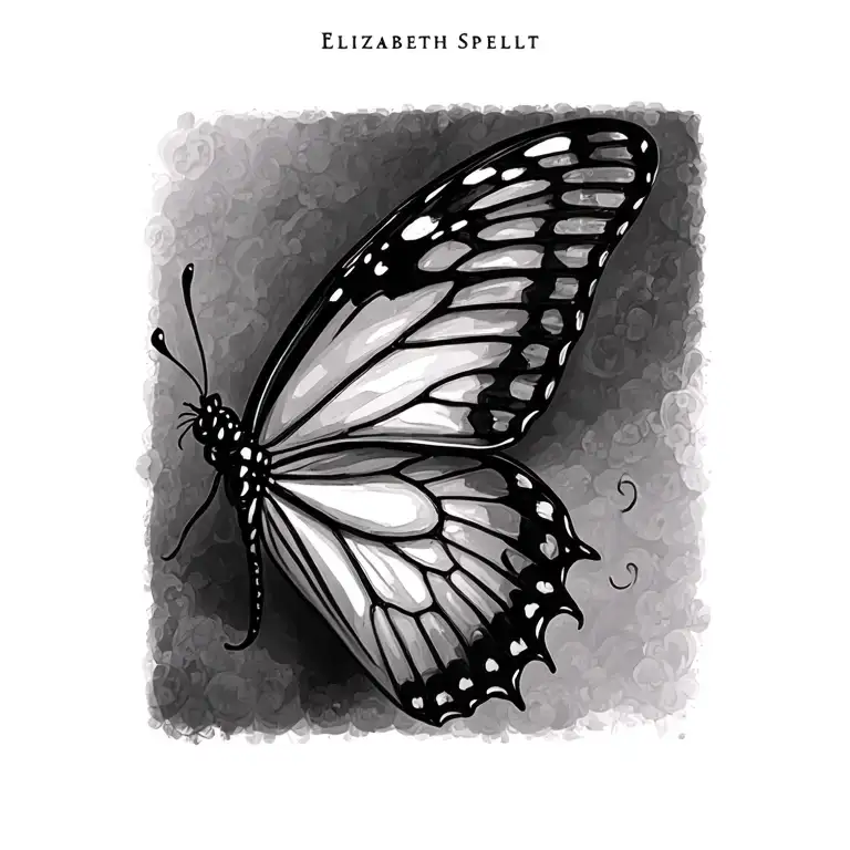 butterfly side wings with Elizabeth spelt on cursive on the side of it  tattoo design idea