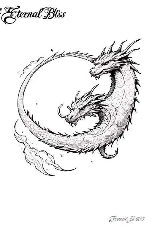 "Eternal Bliss" dragon on the  moon tattoo design idea