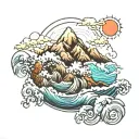 mountain meets ocean waves tattoo design idea