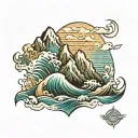 mountain meets ocean waves tattoo design idea