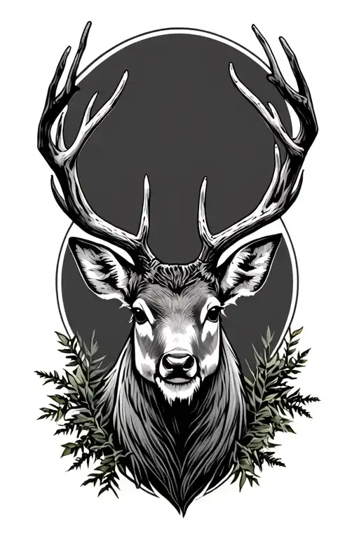 woods with deer head tattoo design idea