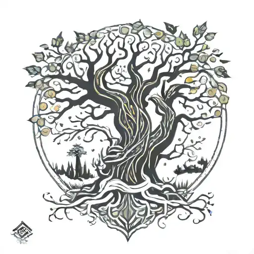 raaba in yggdrasil tree tattoo design idea