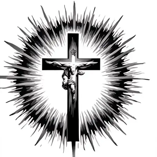Christian cross with Holy Spirit coming out of it and Sun rays tattoo design idea