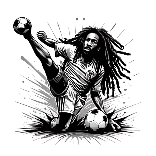 bob marley and soccer player kicking tattoo design idea