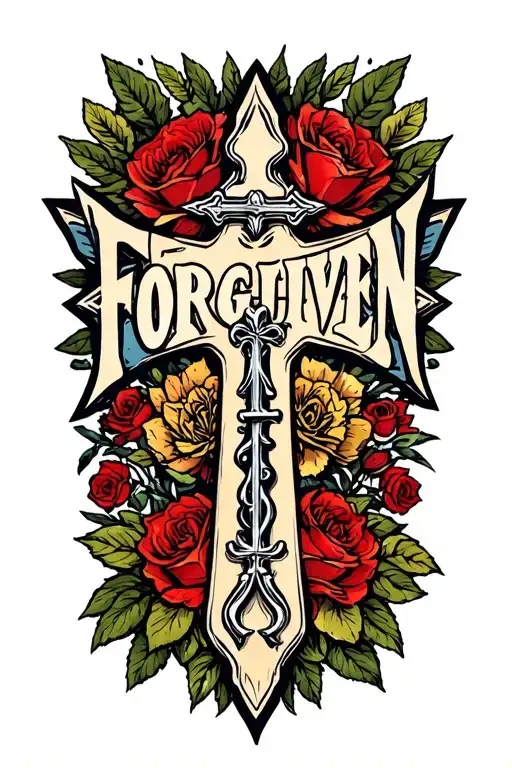 "FORGIVEN" cross with Spiles children incorporated tattoo design idea