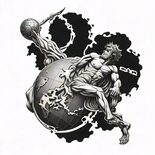 greek god atlas carrying the world, with family names inside tattoo design idea