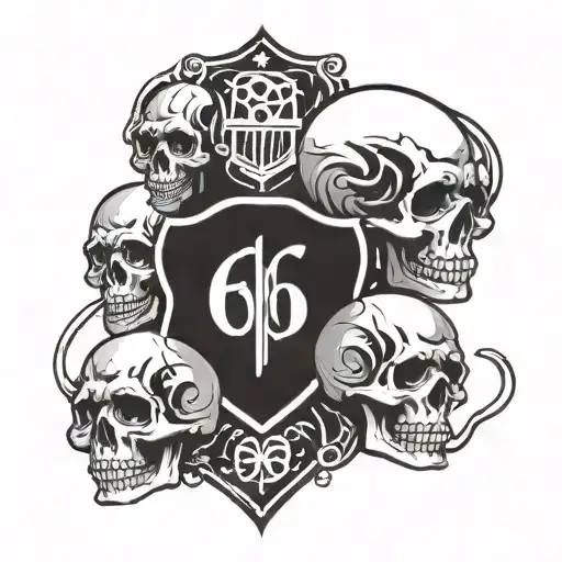4 skulls with route 66 sign in middle  tattoo design idea
