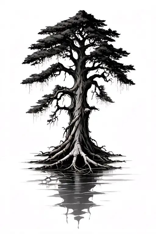 cypress trees swamp bones for roots reaching deep tattoo design idea