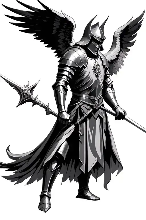 a bold knight that has wings like an angel and is as peaceful as possible, in renaissance style  tattoo design idea
