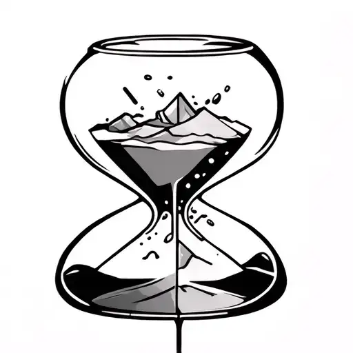 minimalist, ancient hourglass with broken glass and sand leaking from the bottom tattoo design idea