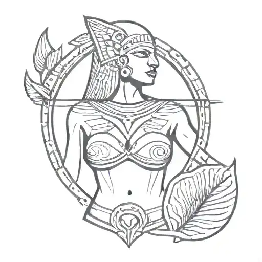 tattoo between the breasts in the Egyptian style present in the drawings elements of reference to self-protection, love tattoo design idea