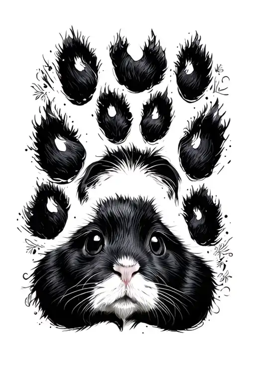 dog paw print, cat paw print, guinea pig paw print going up wrapping the upper arm to base of neck tattoo design idea