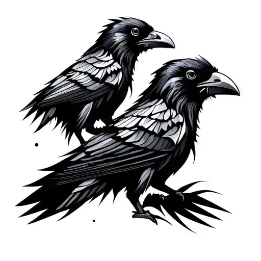 two ravens, tribal style tattoo design idea