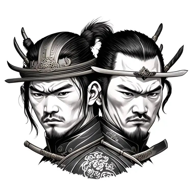samurai twins tattoo design idea