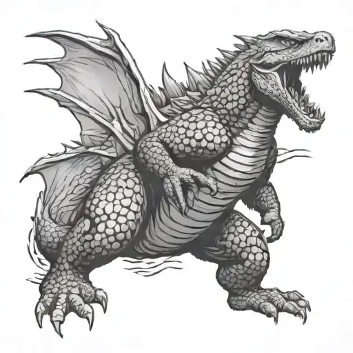 Godzilla swimming tattoo design idea