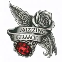  amazing grace lyrics and red Ruby ring  tattoo design idea